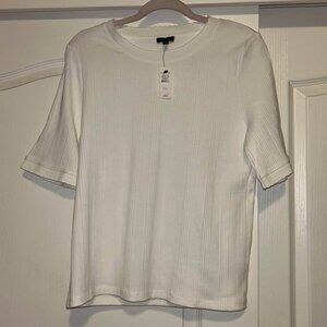 NWT Talbots white with scallop edge elbow sleeve shirt top woman's XLP